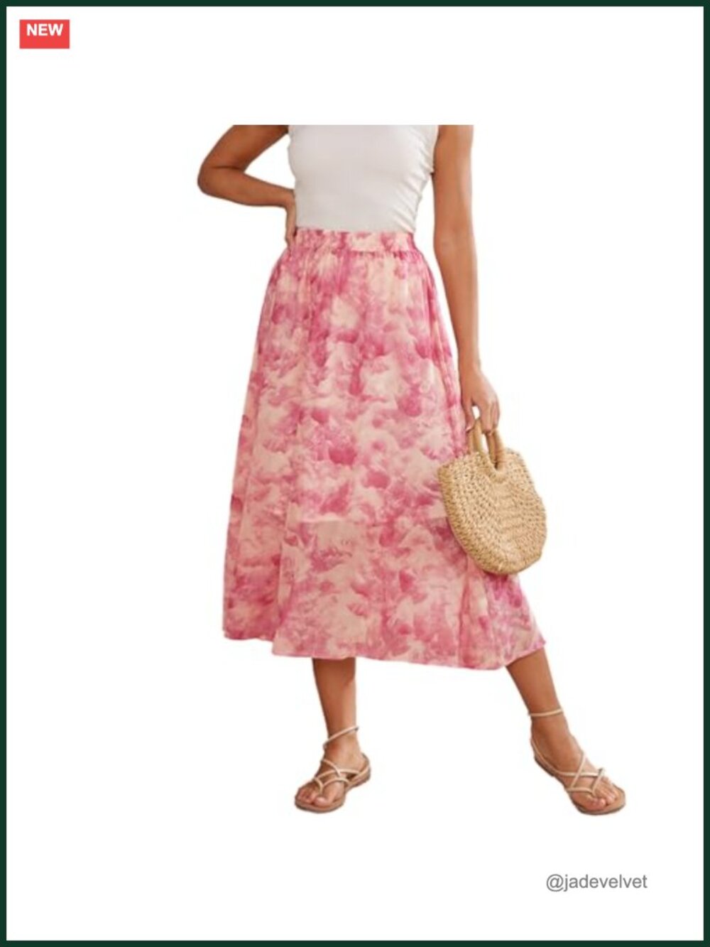 Midi Floral Print Skirt High Elastic Waist Flowy Boho Summer Beach Long Skirt